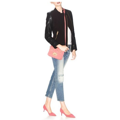 2015春夏【JIMMY CHOO】ジミーチュウ スーパーコピー ミニスタースタッズ付きクロスボディPink
