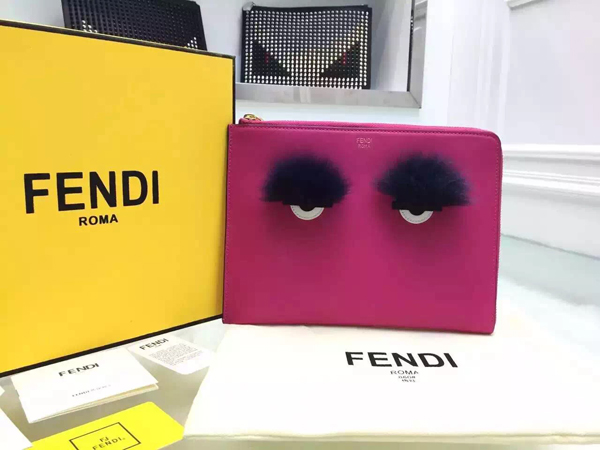 2015新作！FENDI フェンディ スーパーコピー ☆iPadも入る！ファー付 モンスタークラッチバッグ