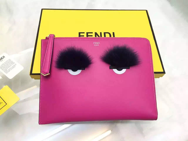 2015新作！FENDI フェンディ スーパーコピー ☆iPadも入る！ファー付 モンスタークラッチバッグ