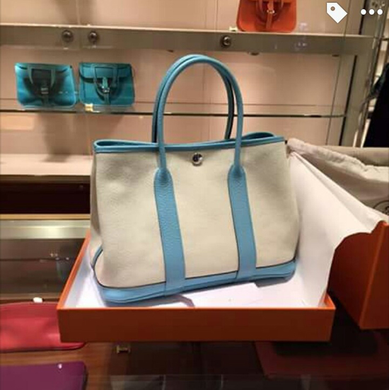 新作★HERMES★Garden Party30★キャンバス×レザー★ターコイズ