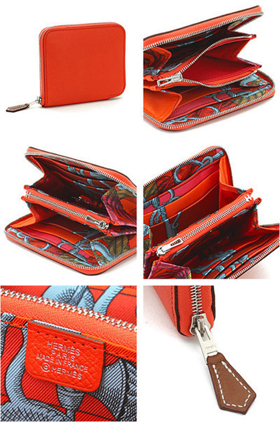 HERMES SILK IN 　ラウンドファスナー折りたたみ財布
