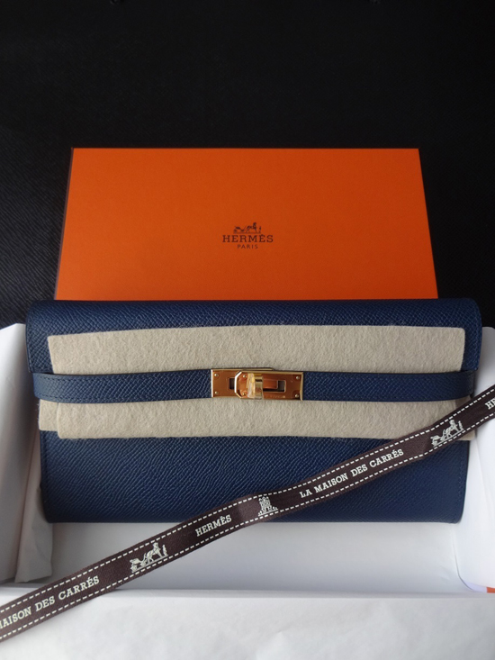 HERMES 稀少なケリーウォレット★ネイビーXゴールド金具★即発