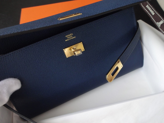 HERMES 稀少なケリーウォレット★ネイビーXゴールド金具★即発
