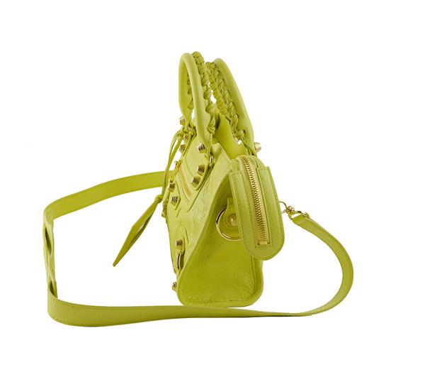 2016新作 バレンシアガバッグスーパーコピー Balenciaga ゴールドスタッズ　ミニシティ　レモンイエロー