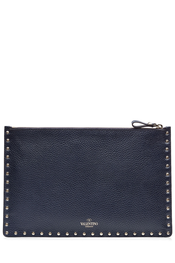 15SS☆Valentino ヴァレンティノスーパーコピー☆ レザーロックスタッズクラッチ/ネイビー