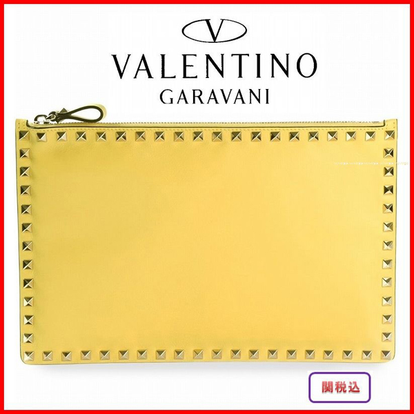 2016新作【Valentino ヴァレンティノスーパーコピー】RockstudクラッチバッグＬ Yellow