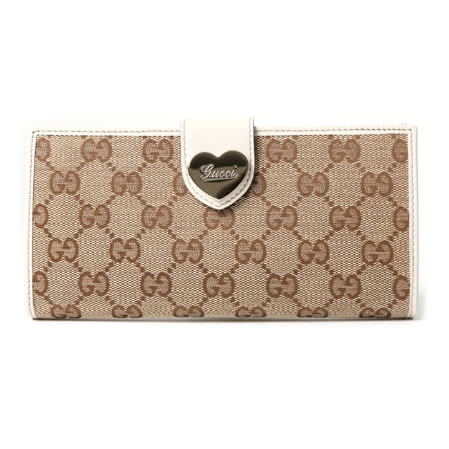 GUCCI グッチ 203550 FFPAG 9761 GGキャンバス×ハ－トメタル HEART 長財布 ベージュ/アイボリー