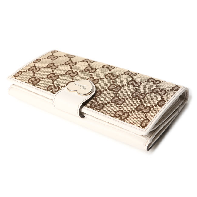 GUCCI グッチ 203550 FFPAG 9761 GGキャンバス×ハ－トメタル HEART 長財布 ベージュ/アイボリー