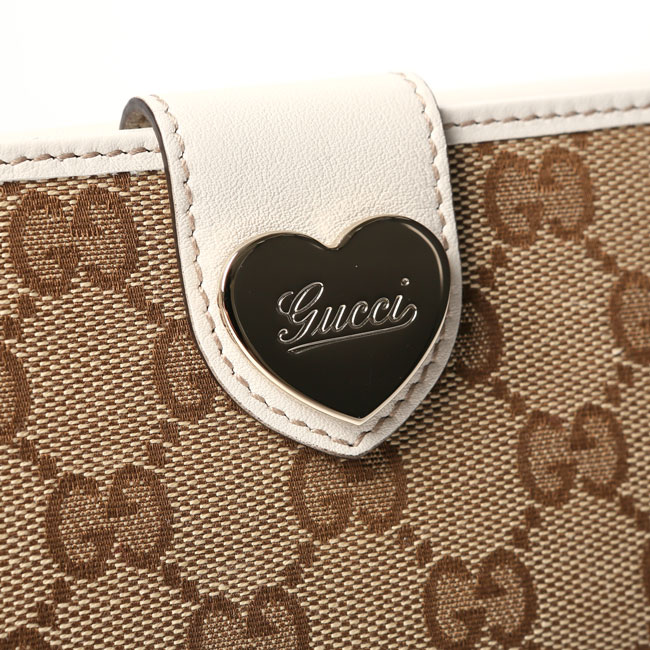 GUCCI グッチ 203550 FFPAG 9761 GGキャンバス×ハ－トメタル HEART 長財布 ベージュ/アイボリー