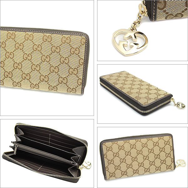 グッチ 財布 GUCCI 308005 FAFXG 9643 Lovely GGキャンバス ラウンドファスナー長財布 ベージュ/ダークブラウン
