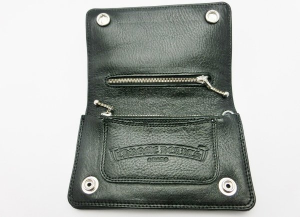 税込/クロムハーツ/2ジップ　クロスボタン/ 二つ折り財布/BLK Chromehearts50