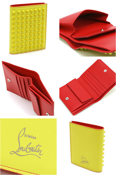 2016AW Christian Louboutin クリスチャン ルブタン財布スーパーコピー スタッズ 二つ折り財布 イエロー