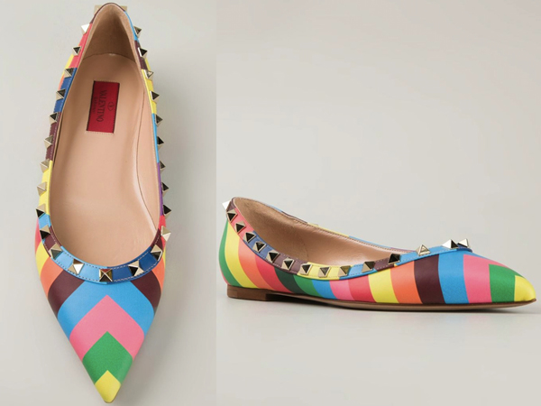 15SS V113 Valentino ヴァレンティノスーパーコピー 1973 chevron 'Rockstud' ballerinas