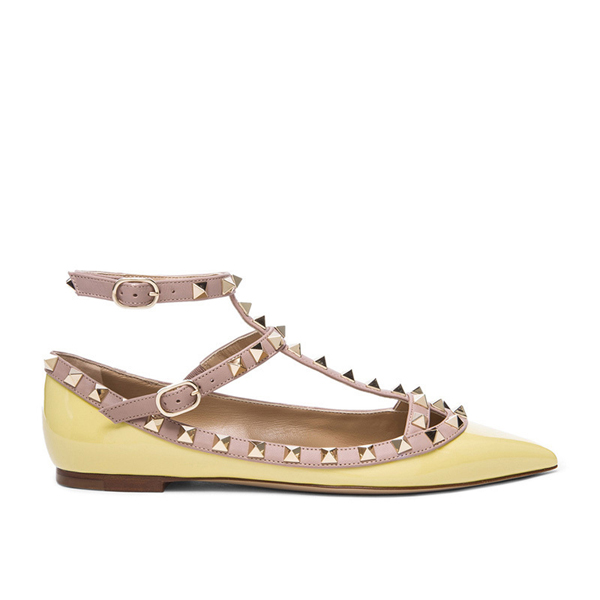 2016最新作 Valentino ヴァレンティノスーパーコピー ロックスタッズ レザーフラット イエロー Rockstuds Leather Flats Water Yellow IW0S0376 VOD