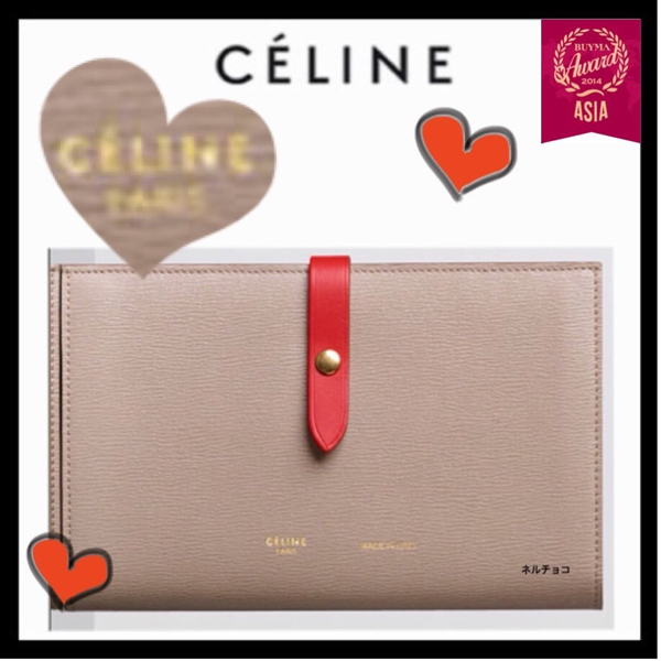 《希少 大人でエレ女 》2016秋冬新作　CELINE セリーヌ コピー ストラップ　ラージ　マルチファンクション　ドラムドカーフスキン　長財布　ライトトープ☆☆☆