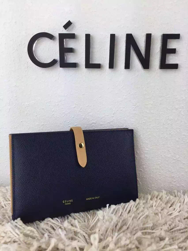 《新作限定 エレ女ネイビー 》2016秋冬新作CELINE セリーヌ コピー ストラップ　ラージ　マルチファンクション　ドラムドカーフスキン　長財布　ディープシ