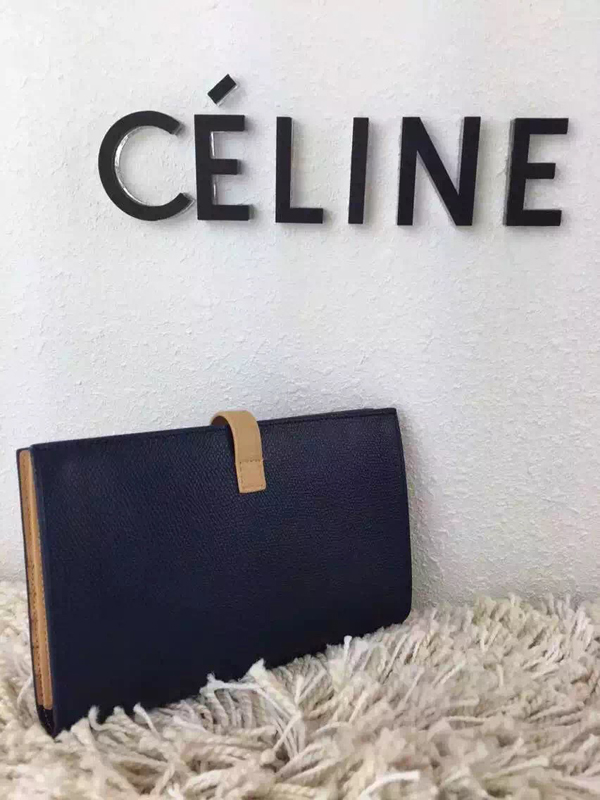 《新作限定 エレ女ネイビー 》2016秋冬新作CELINE セリーヌ コピー ストラップ　ラージ　マルチファンクション　ドラムドカーフスキン　長財布　ディープシ
