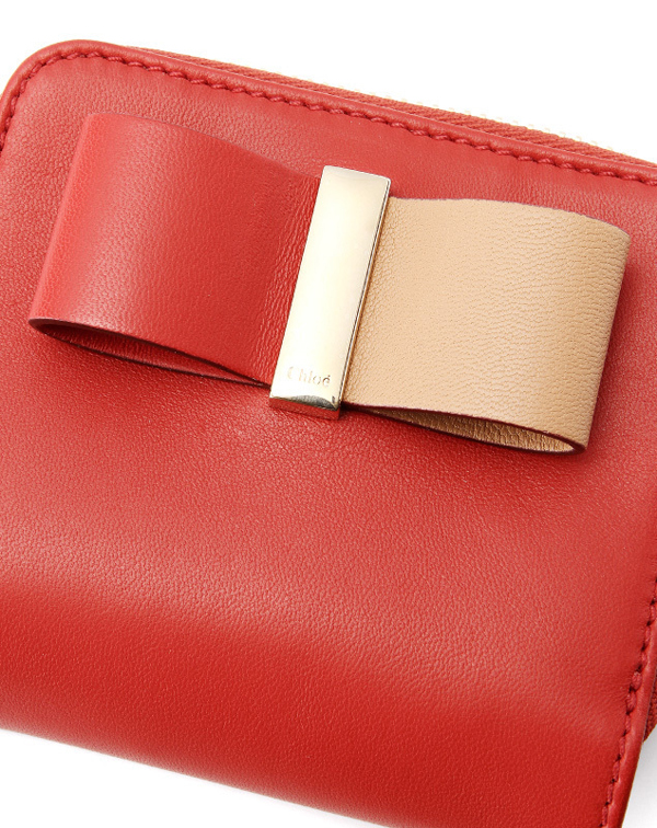 2016新作 CHLOE (クロエスーパーコピー)二つ折り財布 PAPRIKA RED　レッド LEATHER BOW