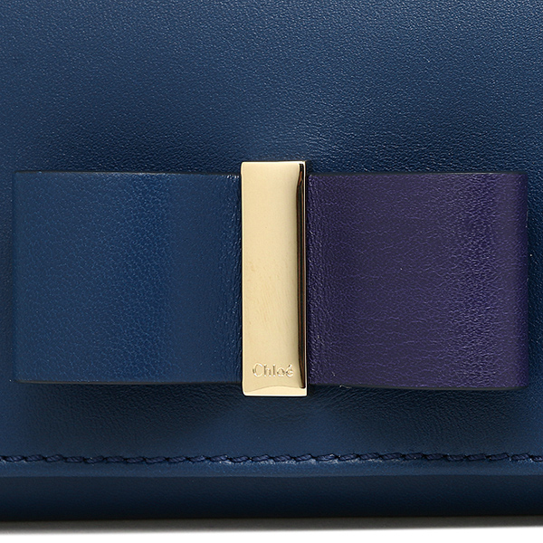 (15-16年秋冬)Chloe クロエスーパーコピー レザーボウ 二つ折り長財布ブルーベルベット