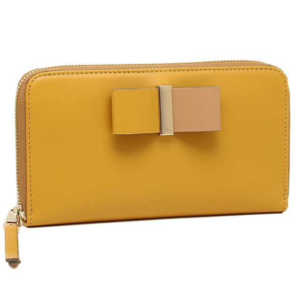 2016年秋冬新作 クロエスーパーコピー 財布 CHLOE 3P0290 889 BCX LEATHER BOW LONG ZIPPED WALLET 長財布 CURRY YELLOW