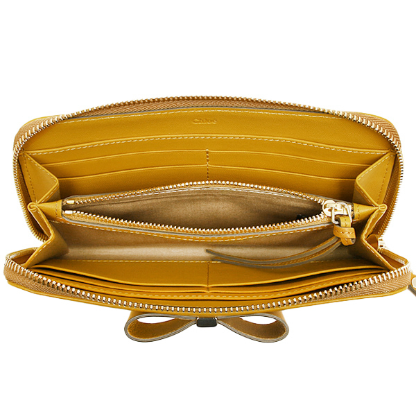 2016年秋冬新作 クロエスーパーコピー 財布 CHLOE 3P0290 889 BCX LEATHER BOW LONG ZIPPED WALLET 長財布 CURRY YELLOW
