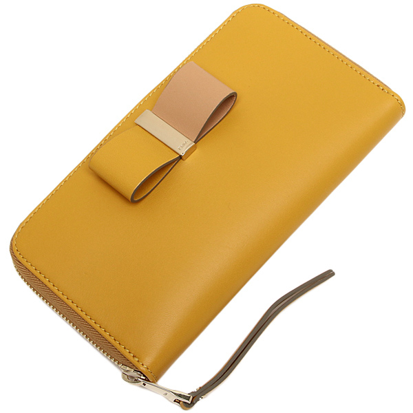 2016年秋冬新作 クロエスーパーコピー 財布 CHLOE 3P0290 889 BCX LEATHER BOW LONG ZIPPED WALLET 長財布 CURRY YELLOW