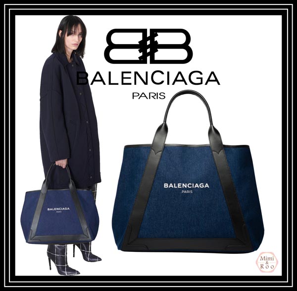SS16新色大人可愛いバレンシアガスーパーコピー BALENCIAGA NAVY CABAS☆大きめ人気デニム*ネイビーカバ M
