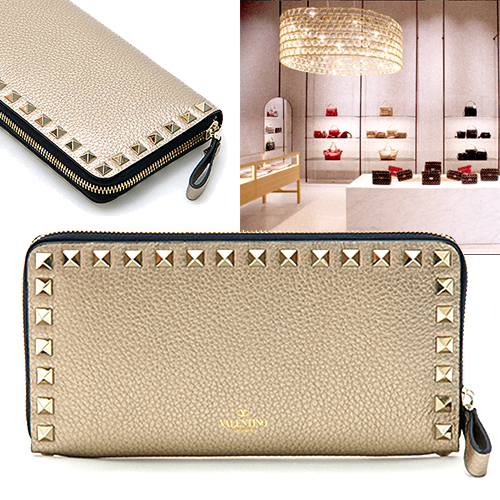 2016-17AW VALENTINO★ヴァレンティノスーパーコピー ROCKSTUD ZIP長財布 プラチナゴールド