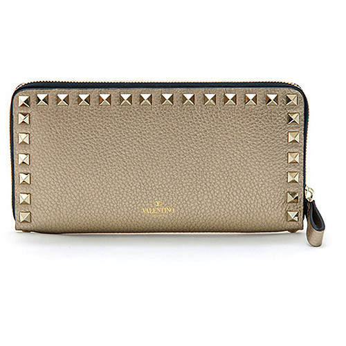 2016-17AW VALENTINO★ヴァレンティノスーパーコピー ROCKSTUD ZIP長財布 プラチナゴールド