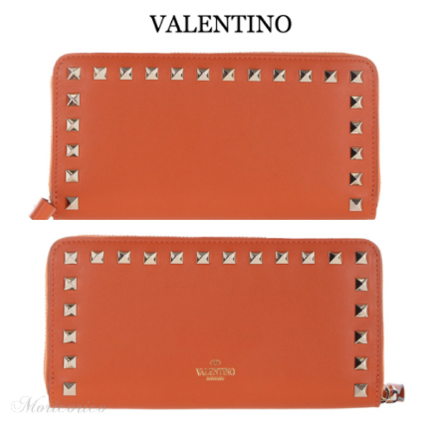 17SS VALENTINO ヴァレンティノスーパーコピー ロックスタッド長財布 オレンジ MW2P0645BOLO21