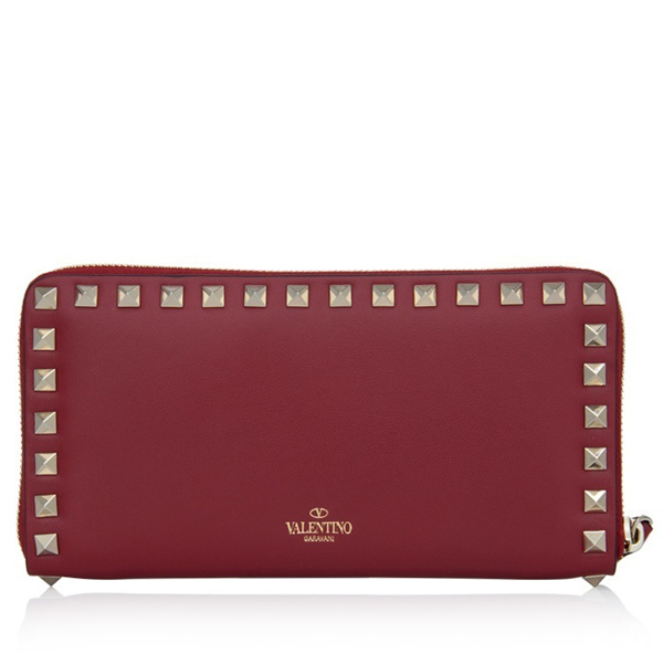 VALENTINO 17AW ヴァレンティノスーパーコピー ロックスタッド ファスナー長財布_RED P0070RO