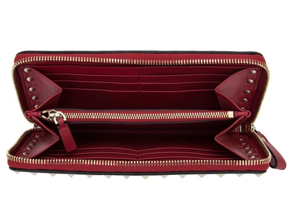 VALENTINO 17AW ヴァレンティノスーパーコピー ロックスタッド ファスナー長財布_RED P0070RO