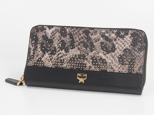 エムシーエム スーパーコピー【MCM】財布 長財布『2016年秋冬』 MYL4ABA02/EG001 BALAM.VISスタッズラウンド長財布 グレー/ブラック レザー　レディース