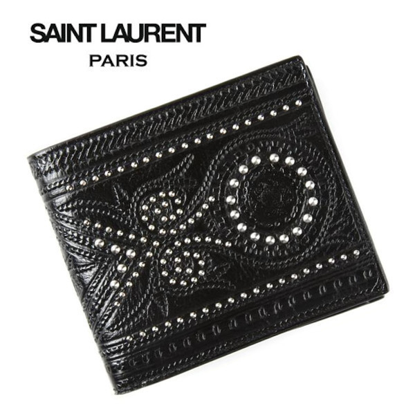 ☆Saint Laurent☆サンローラン スーパーコピー【SALE】COOL!! スタッズ付き 二つ折り財布 361319 BYW36 1000