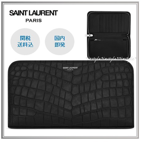 即発関送込* SaintLaurentサンローラン スーパーコピー クロコダイルフルジップ長財布