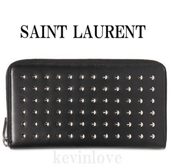 希少！SAINT LAURENTサンローラン スーパーコピー☆スタッズ付き クールなジップウォレット黒