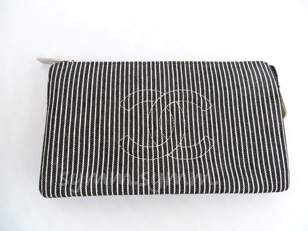2015SS★Chanel★シャネルバッグスーパーコピーストライプ★デニムクラッチS★zip C48699