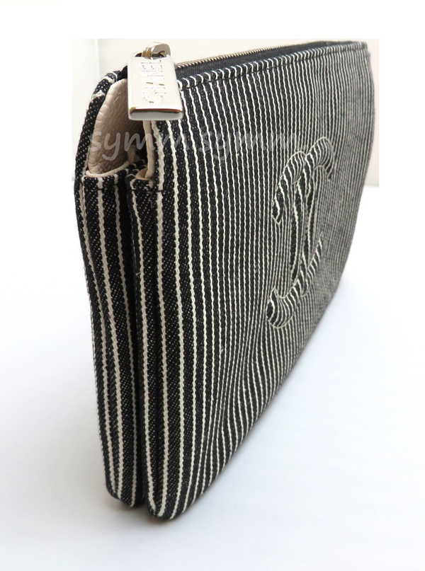 2015SS★Chanel★シャネルバッグスーパーコピーストライプ★デニムクラッチS★zip C48699