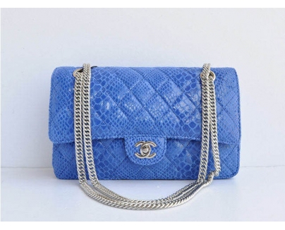 シャネル ブルー 蛇レザー シルバー金具 2.55シリーズ 1112