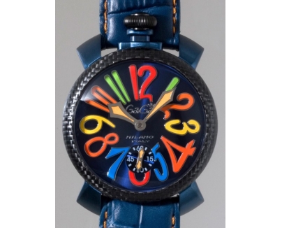 ガガ･ミラノ マニュアル 48mm 手巻き 5016.4 ブルー皮（オレンジステッチ）