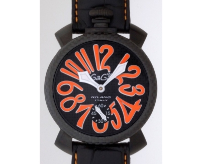 ガガ･ミラノ マニュアル 48mm 手巻き 5016.1 ブラック皮（オレンジステッチ）
