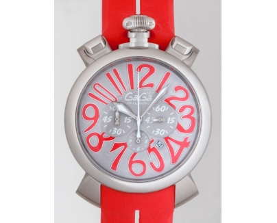 ガガ･ミラノ マニュアルクロノ 48mm クォーツ 5050.5 ブラックラバ