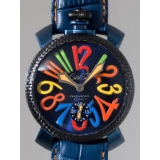 ガガ･ミラノ マニュアル 48mm 手巻き 5016.4 ブルー皮（オレンジステ...