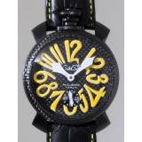 ガガ･ミラノ マニュアル 48mm 手巻き 5016.2 ブラック皮（イエロース...