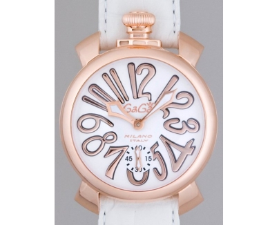 ガガ･ミラノ マニュアル48mm 手巻き 5011.8 ホワイト皮 ホワイト/ピンクゴールドアラビア