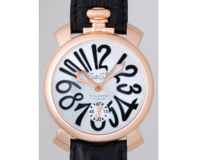 ガガ･ミラノ マニュアル48mm 手巻き 5011.6 ブラック皮 シルバー/ブラックアラビア