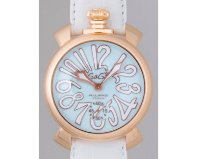 ガガ･ミラノ マニュアル48mm 手巻き 5011.3 ホワイト皮 ライトブルーマット