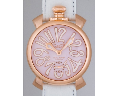 ガガ･ミラノ マニュアル48mm 手巻き 5011.2 ホワイト皮 ピンクマット