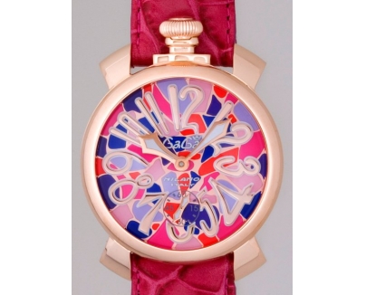 ガガ･ミラノ マニュアル48mm 手巻き 5011 MOSAICO 2 チェリー皮 ピンクモザイク