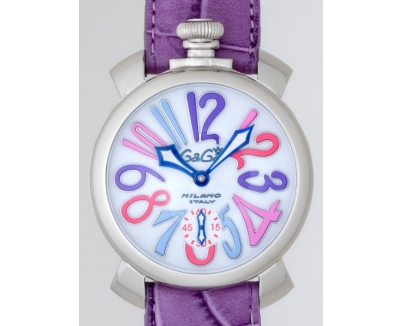 ガガ･ミラノ マニュアル48mm 手巻き 5010.9 パープル皮 ホワイト